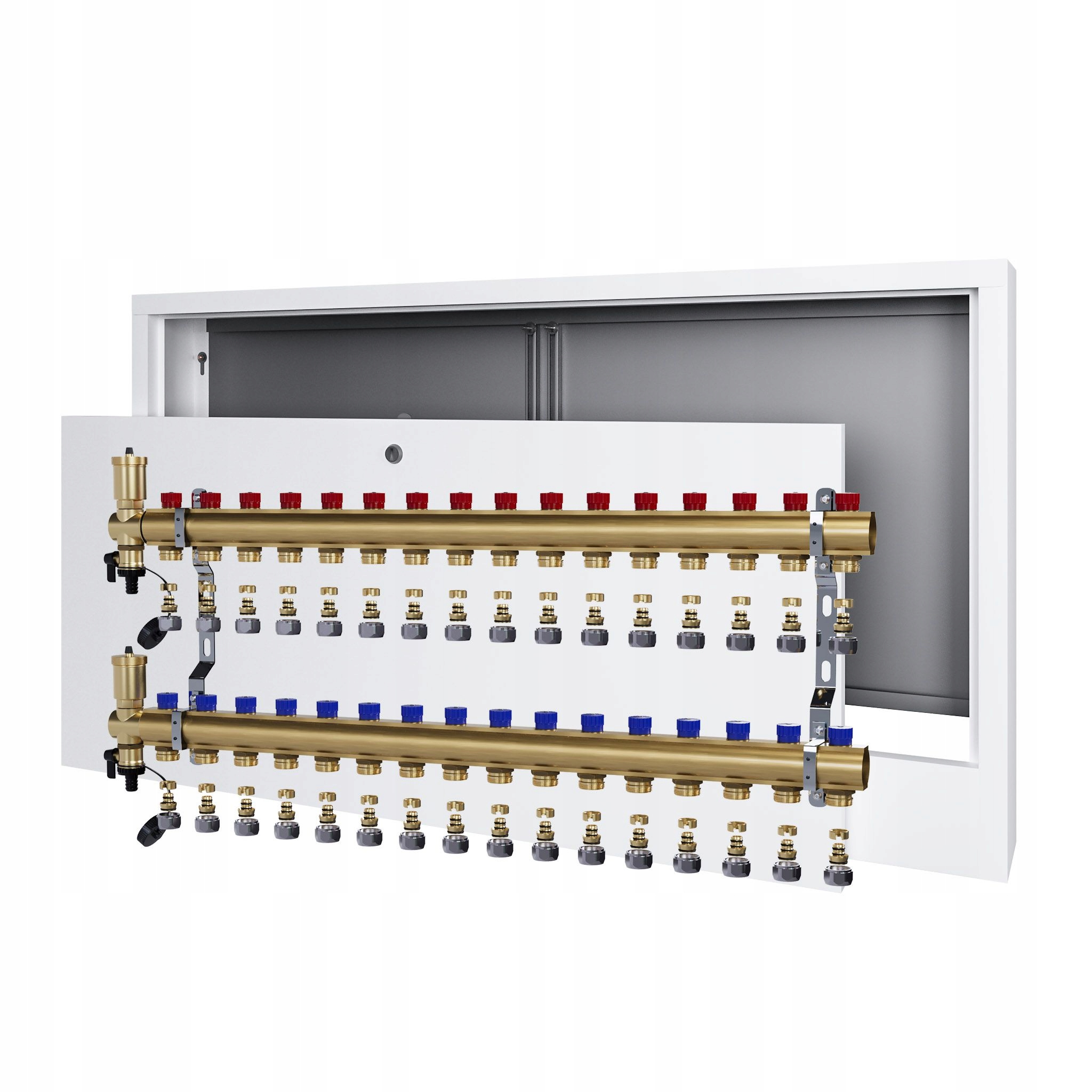 Manuální rozdělovač 16 okruhů radiátorového vytápění nástěnná skříňka Pex