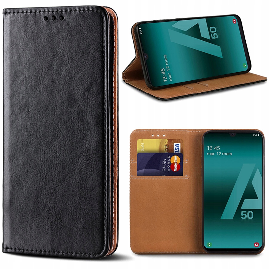 

Etui do Samsung Galaxy A50 Skórzane Magnet + Szkło