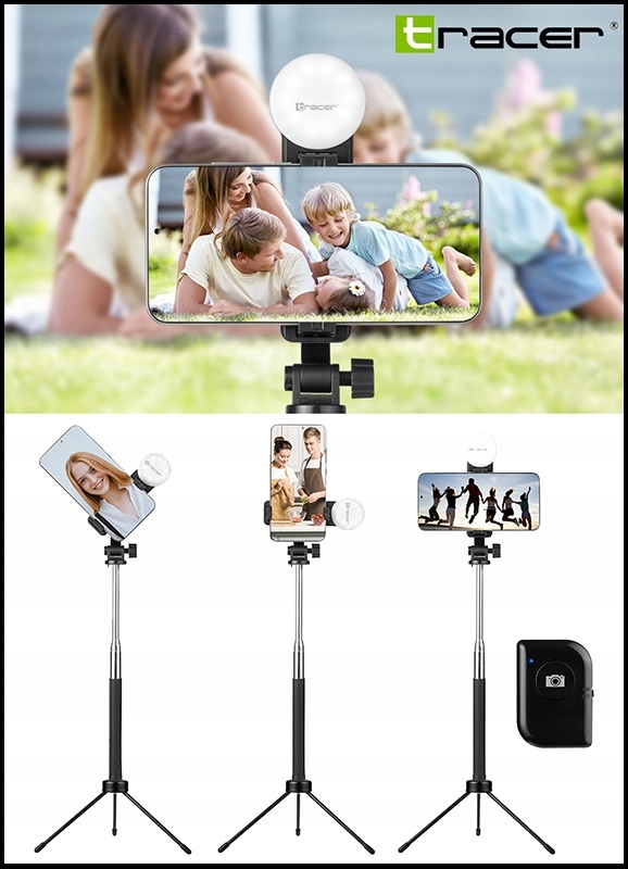 STATYW NA TELEFON KIJEK DO SELFIE PILOT LAMPA LED Marka Tracer