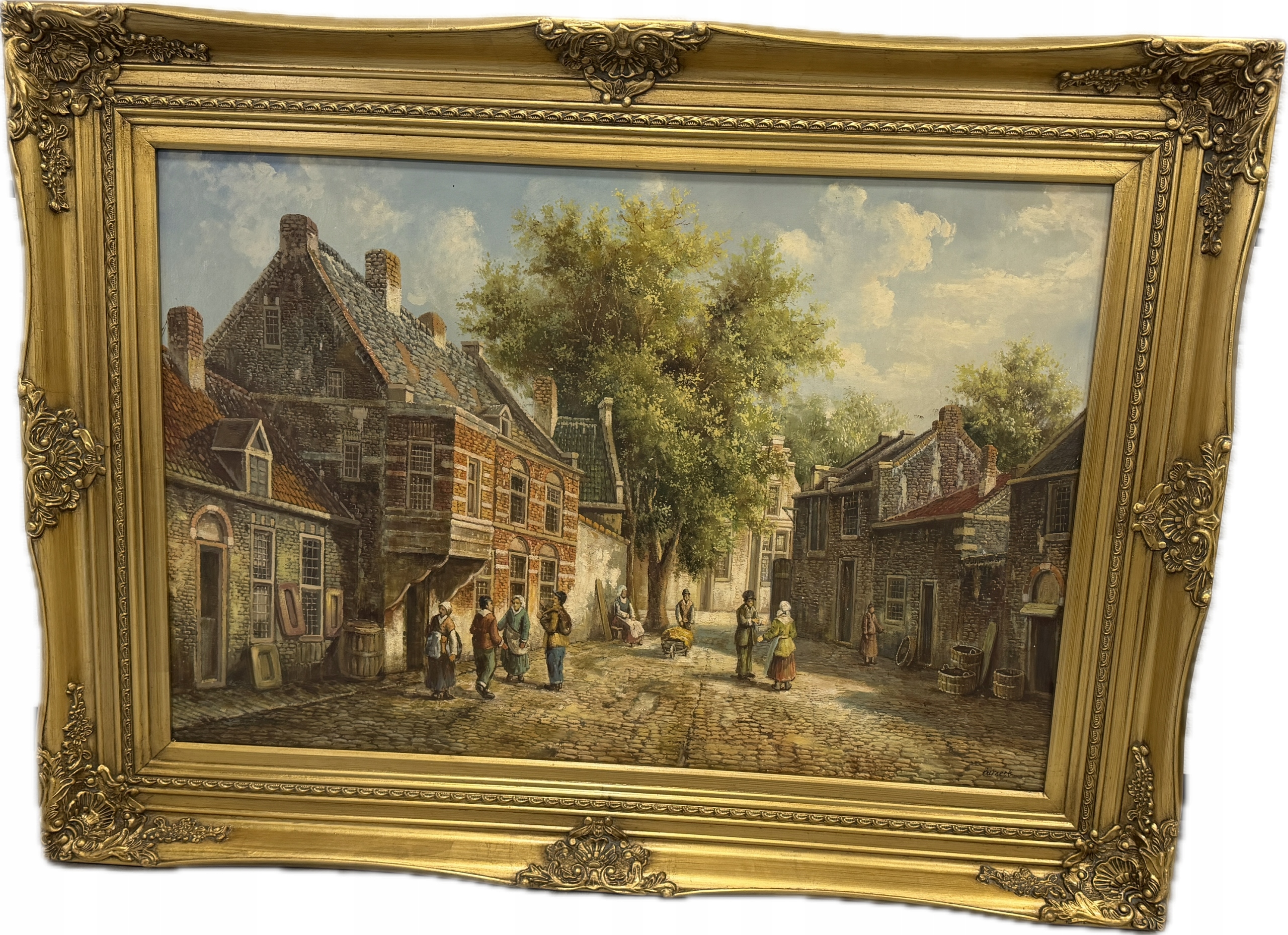 OBRAZ ZŁOTA RAMA 82 x 112 cm STARE MIASTO