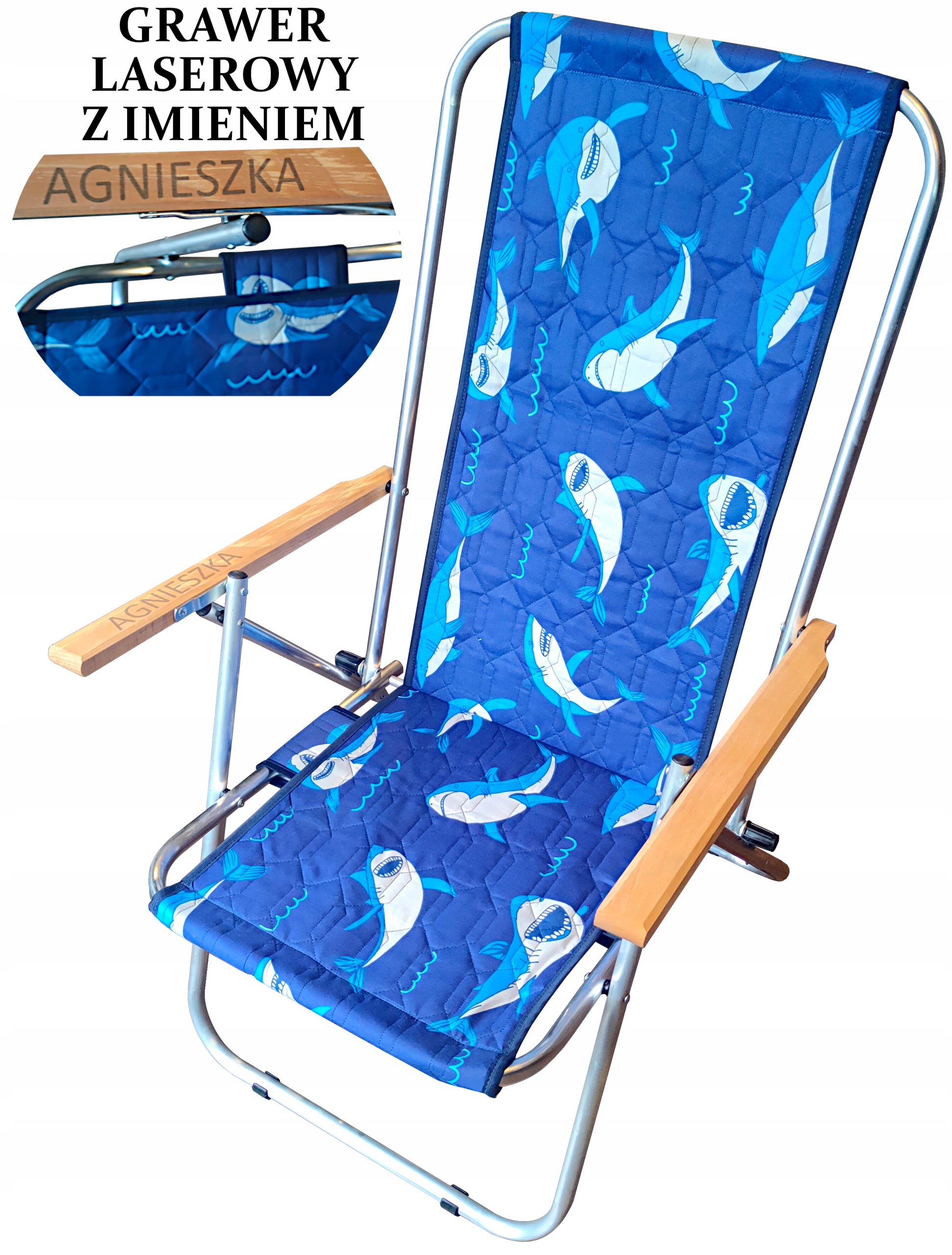 Leżak Plażowy Składany Do Ogrodu Aluminiowy 2W1 Grawer Laserowy Z Imieniem