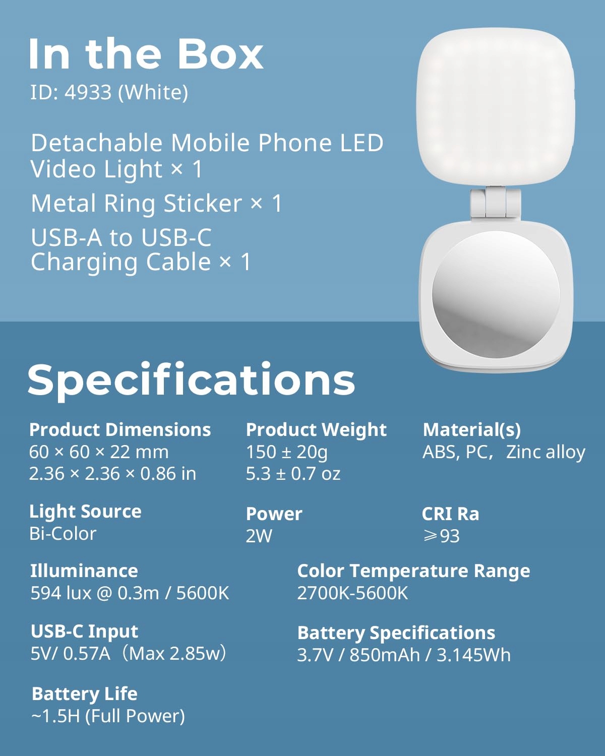 SMALLRIG Vibe P48 Lampa LED Magnetyczna Do Selfie iPhone MagSafe Biała — miniatura 9