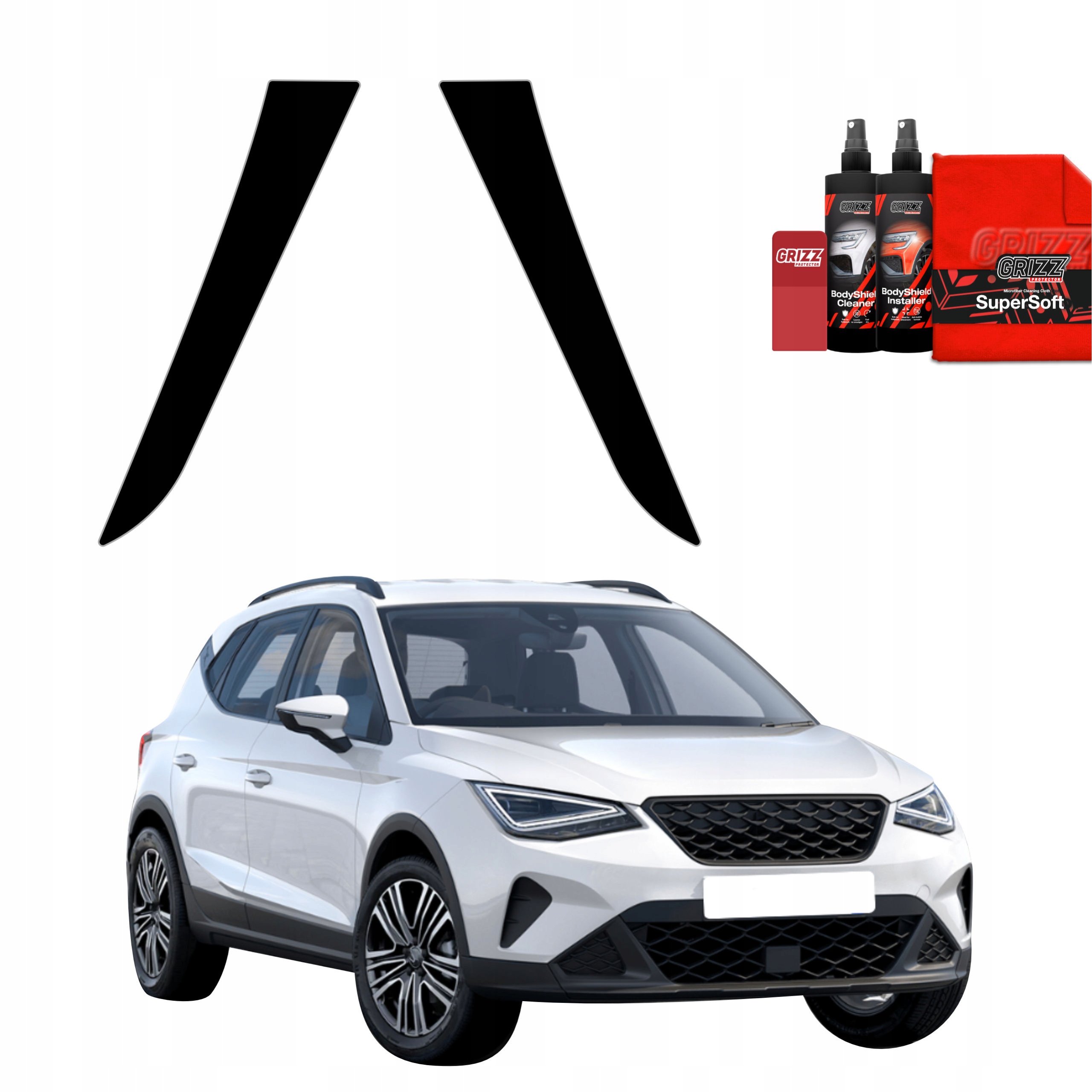 2v1 Černá fólie na sloupky pro Seat Arona (2021-2025)