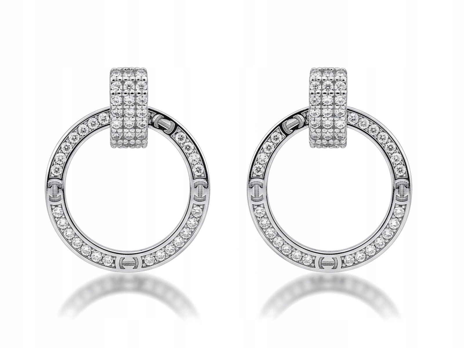 Stříbrné náušnice pro ženu 925 závěsné Kolečka s zirkony efektní módní