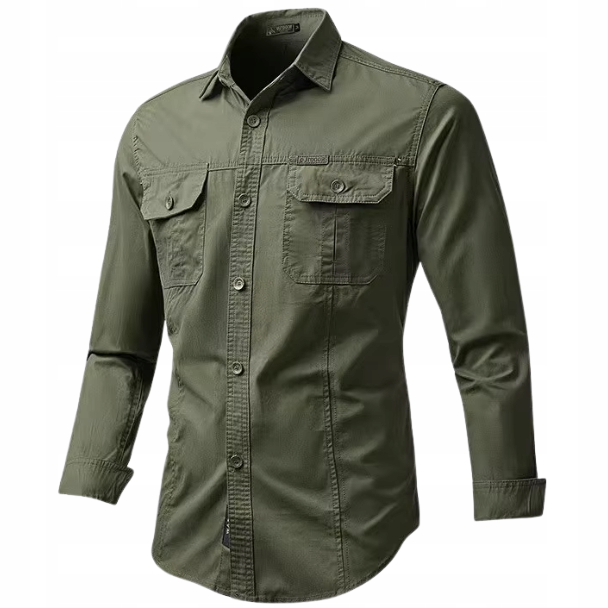 Męska koszula z długim rękawem i kołnierzykiem z kieszeniami casualowa