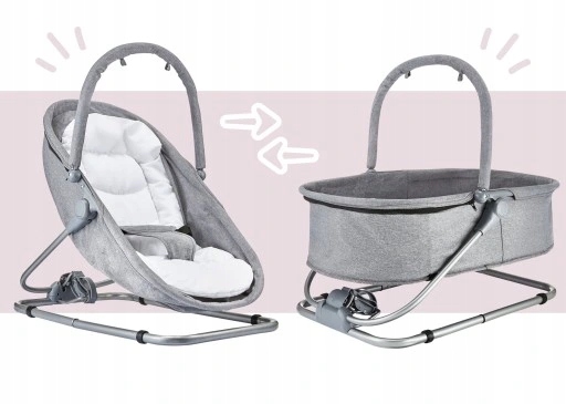 LEŻACZEK + BUJACZEK + KOŁYSKA 3W1 -MobySystem MILA ELEGANCKI LEŻACZEK Kolor Odcienie szarości i srebra