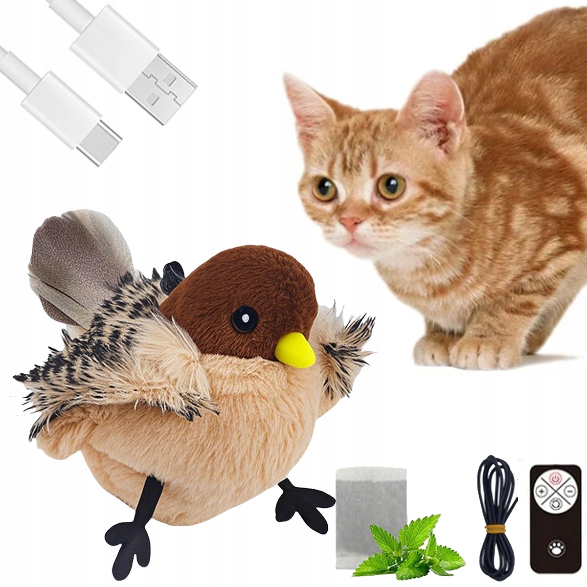 Levně Hračka s kožešinou pro kočky Malý Ptáček Interaktivní Hračka Létající pták