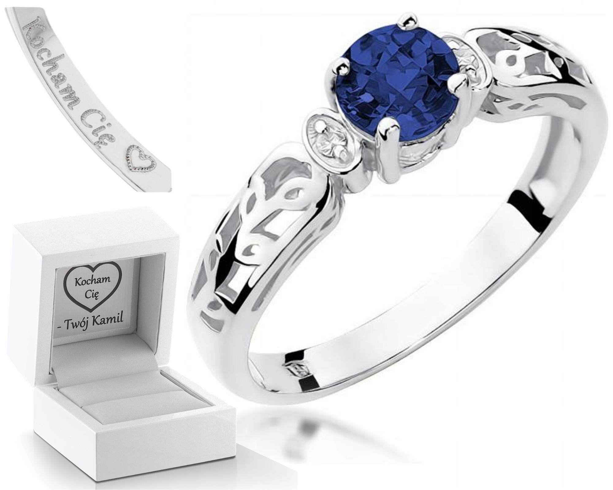 Prstýnek Safírový Briliant 585 Gravírování Bonus