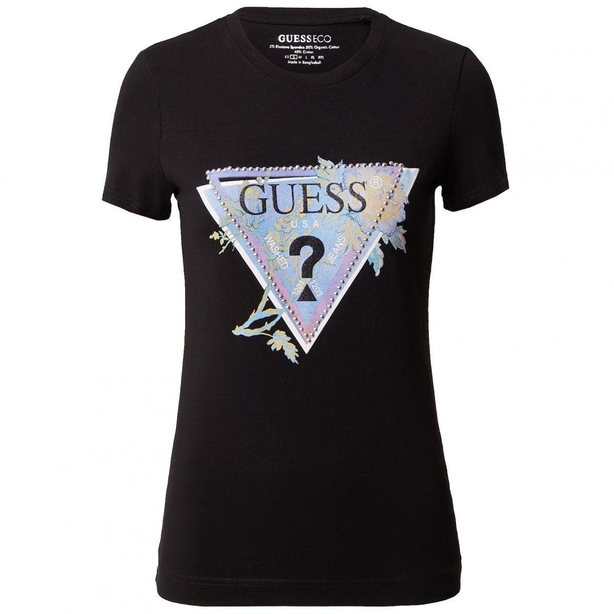 Guess dámské tričko s černými květy a logem W3RI18J1314-JBLK Xs