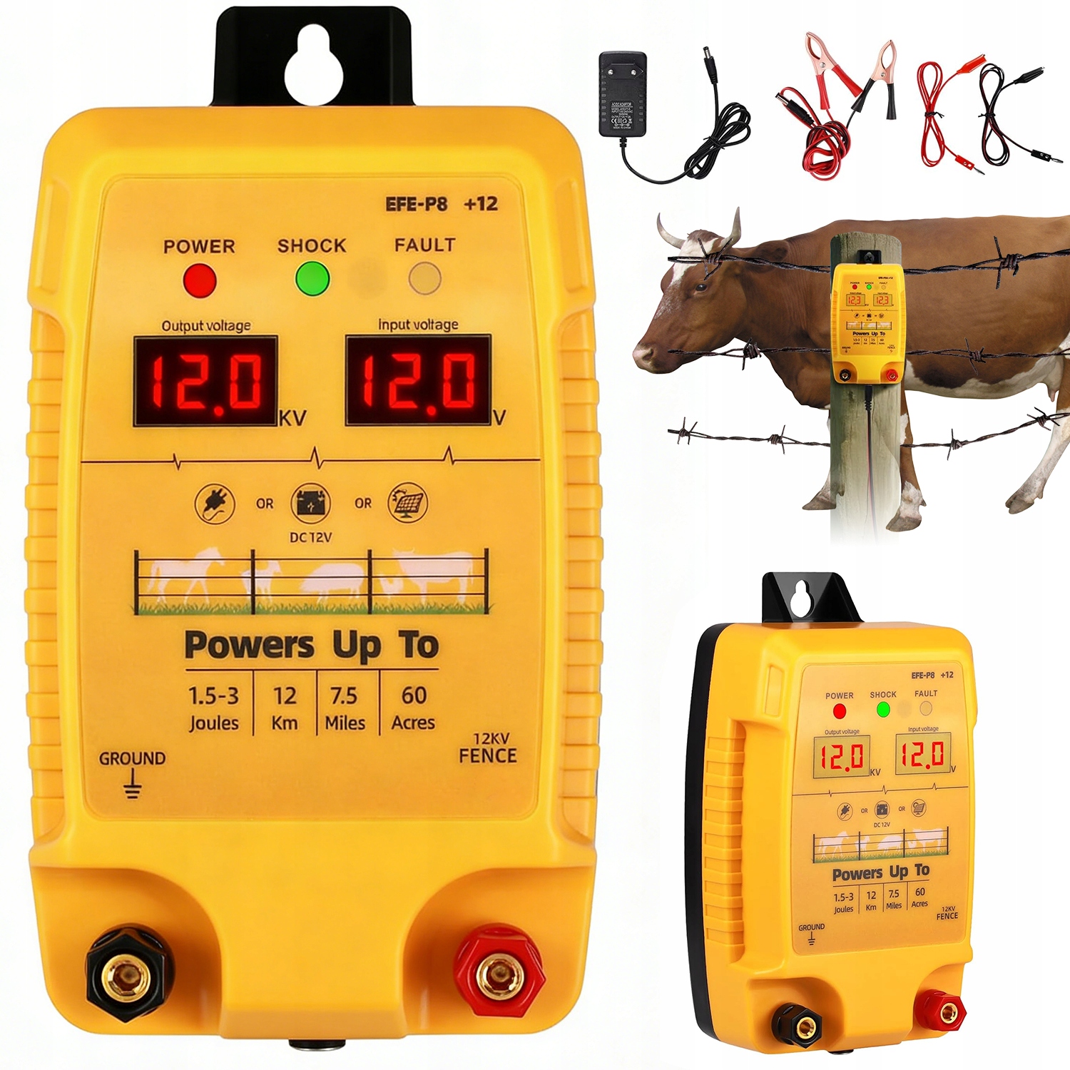 Elektrikář Elektrického Plotu LCD Vodotěsný Pro Pastviny 12 km