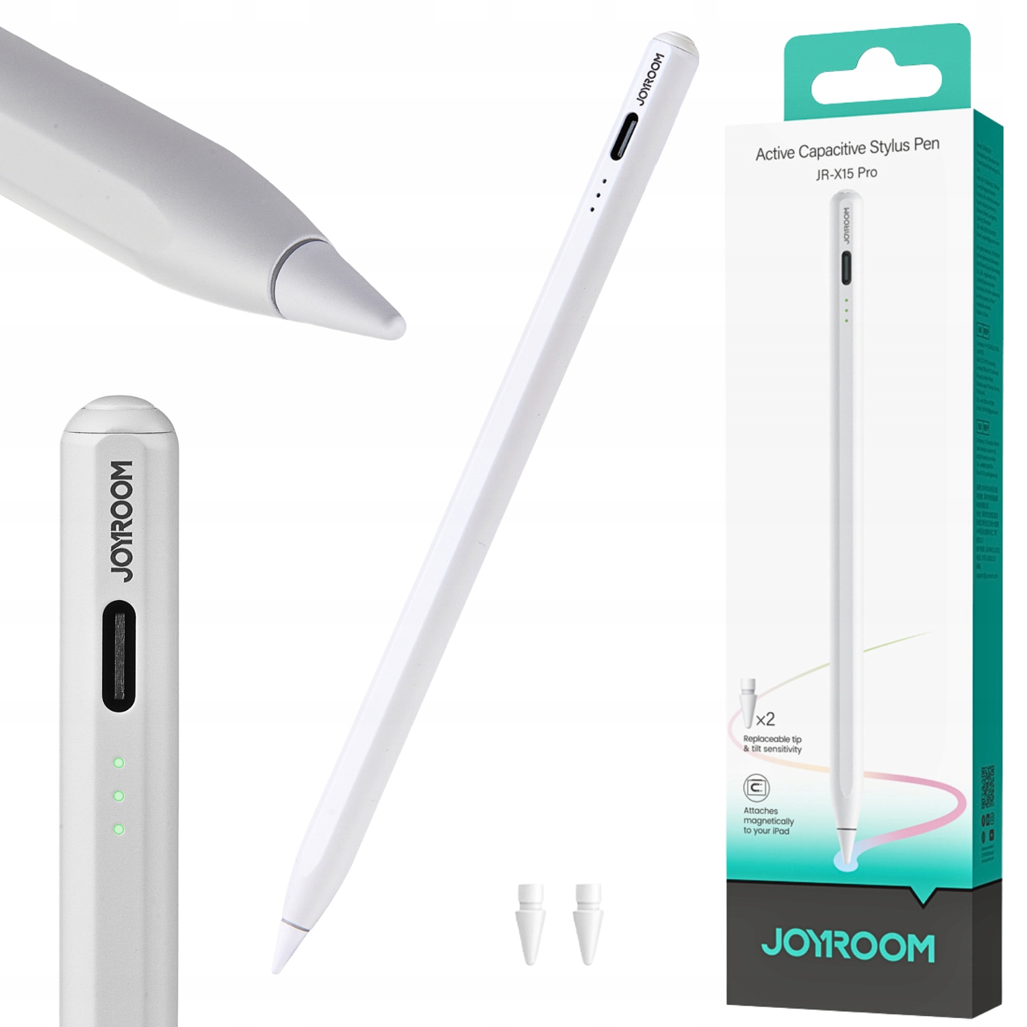 Rysik aktywny Joyroom JR-X15 Pro z 2 zapasowymi końcówkami biały