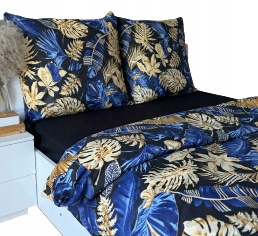 Sada povlečení Monstera Zlato Chabrová na černém 140 x 200 cm