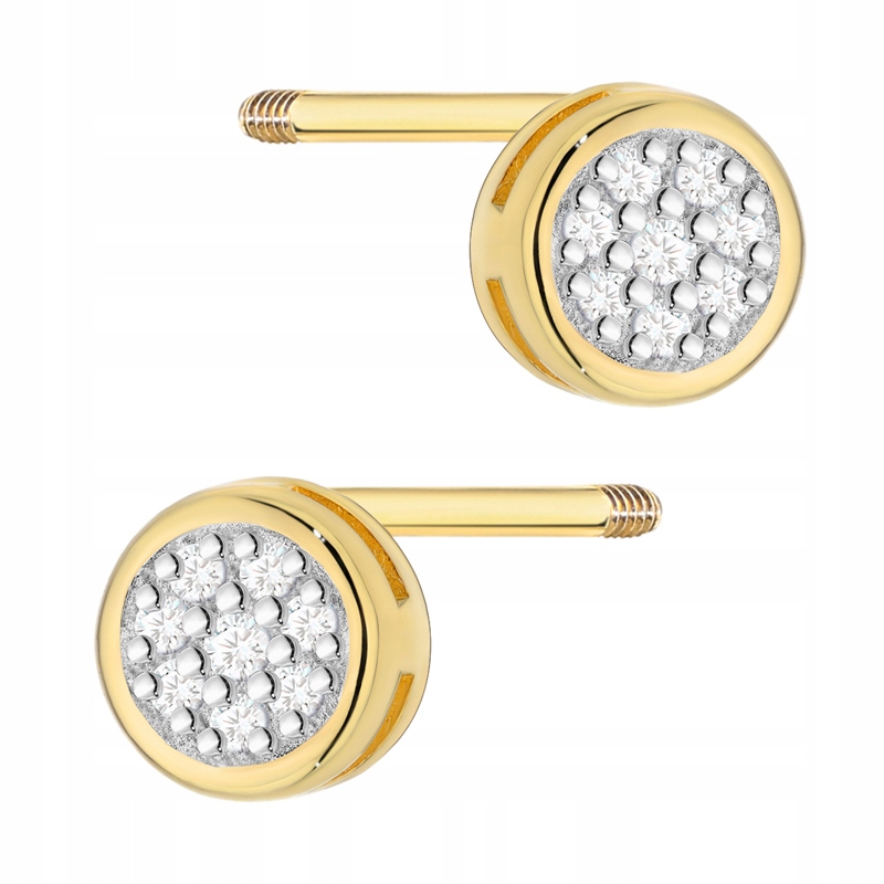 Złote Kolczyki pr. 585 Kółka z Brylantami 0,08ct Zakręcany Sztyft 14k