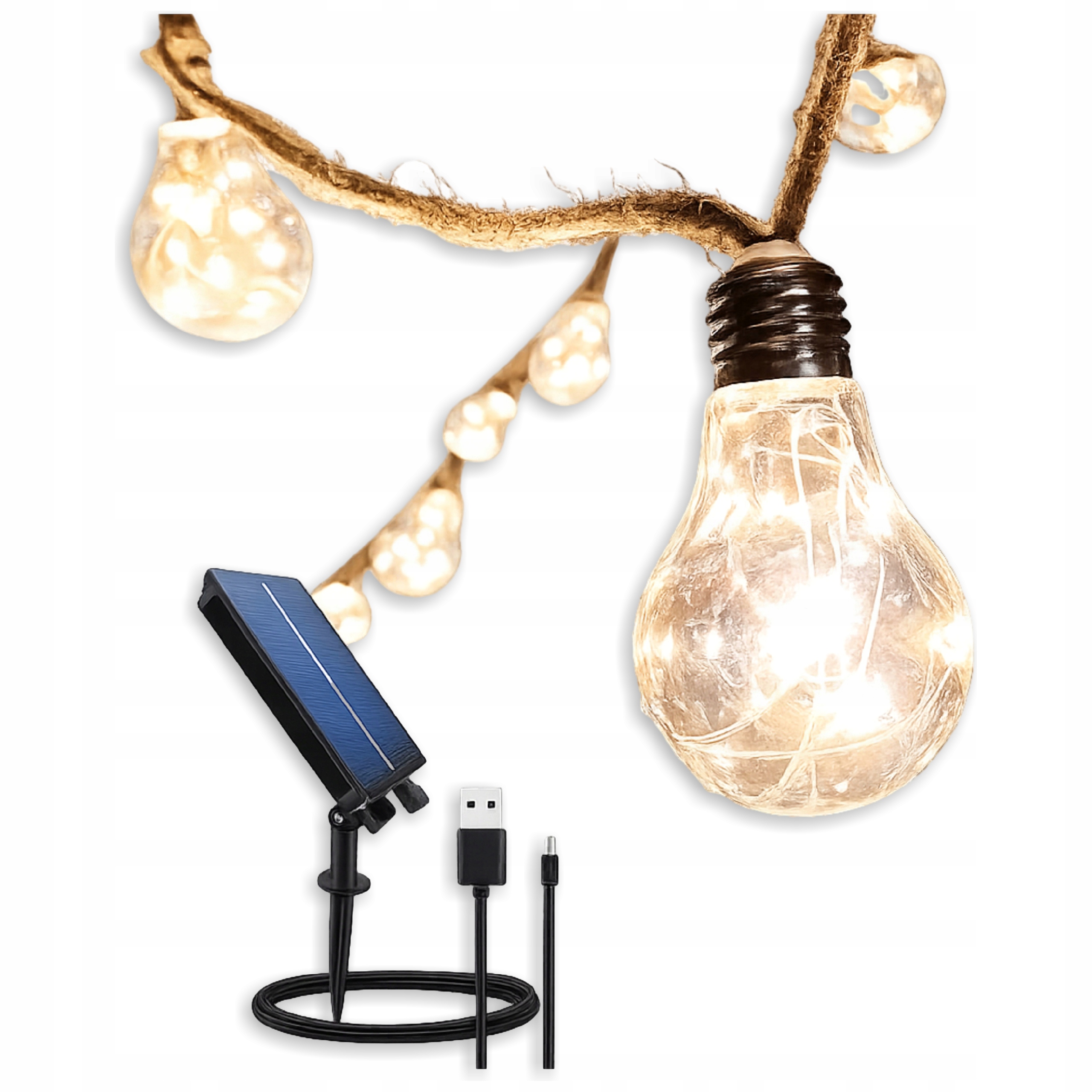 Girlanda Ogrodowa Solarna 30 Żarówek Led 15M Wodoszczelna 9 Trybów Pilot