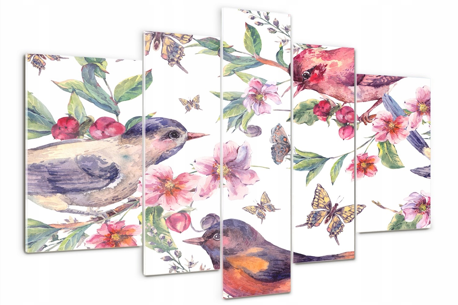 

Foto Obraz szklany tryptyk Ptaki motyle wiśnie