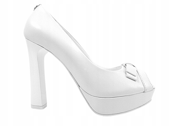 Bílé lodičky na platformě bez palce, kožené dámské boty Sala 40