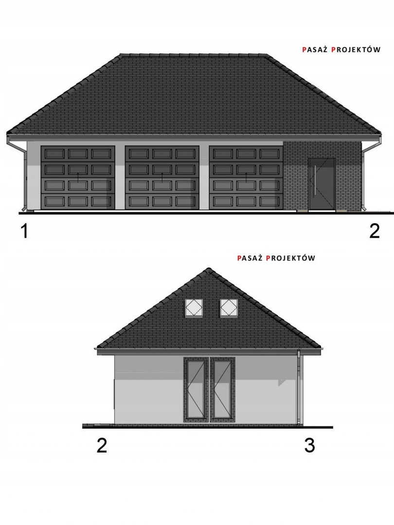 PROJEKT GARAŻU TRZYSTANOWISKOWEGO G311 Długość 8 m