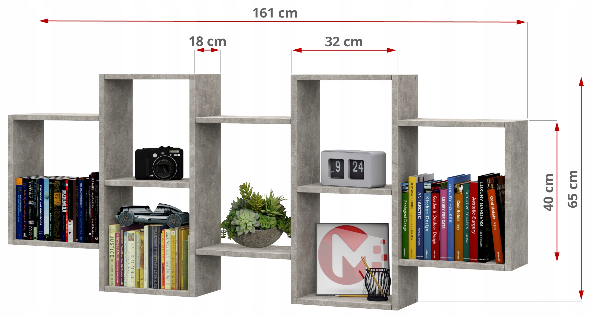 Stojąca półka, regał na książki - BETON Głębokość mebla 18 cm