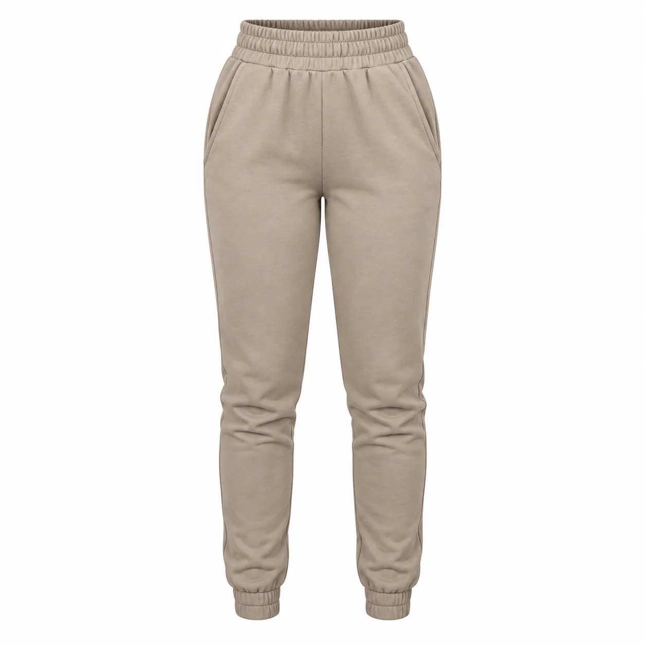 [vel. Xs-m] Dámské jogger tepláky s vysokým pasem, bavlna, béžové