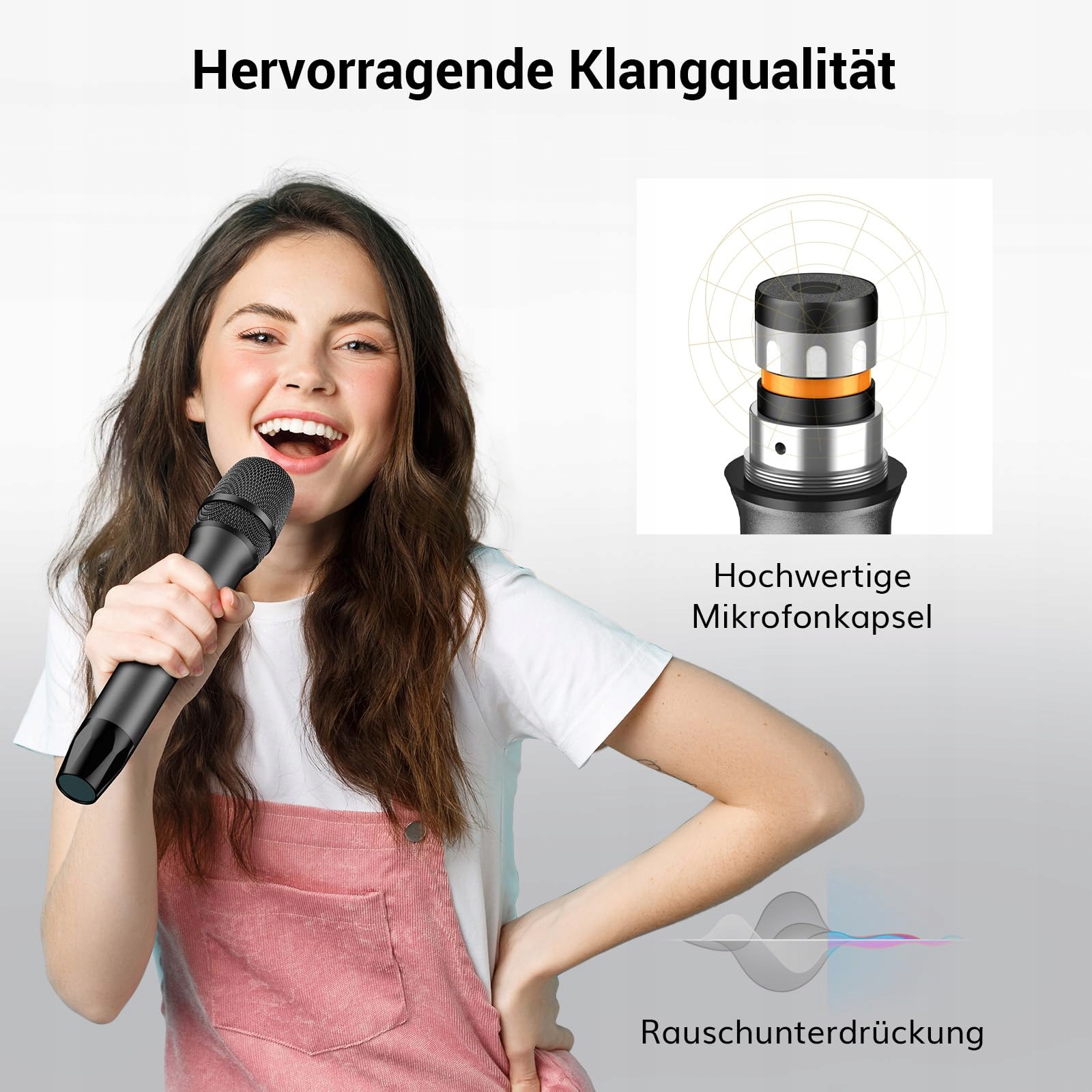 TONOR Mikrofon Bezprzewodowy Karaoke Dualny TW450 Szary Czerwony — miniatura 6