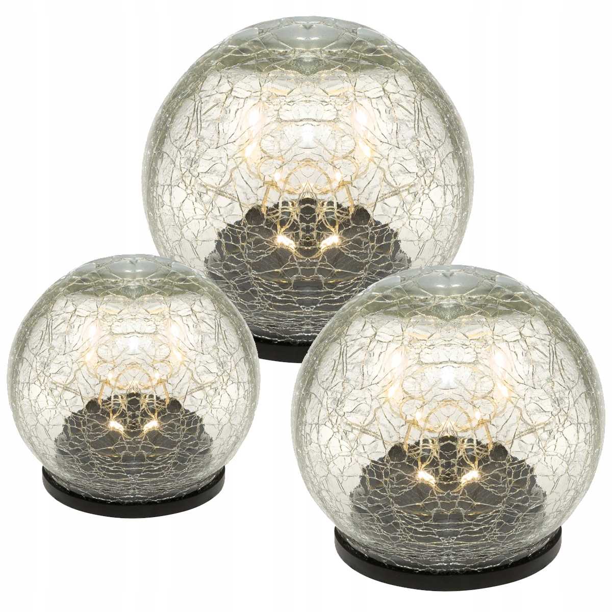 Zestaw 3x Lampa ogrodowa Kula solarna Led Szklana 15 cm 12 cm 10 cm