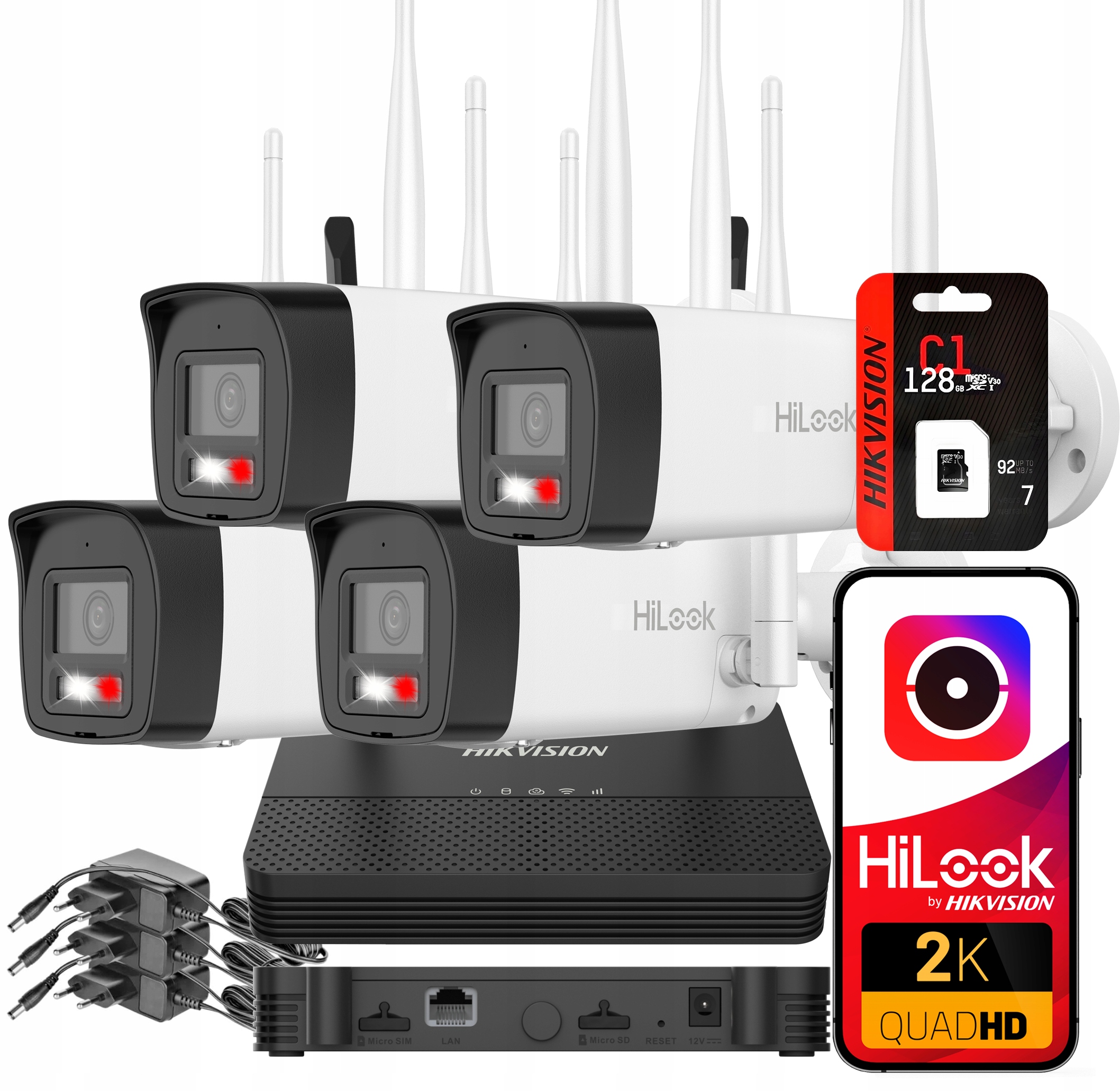 WiFi monitorovací set 4Mpx, 4 kamery Hilook Hikvision Dual Light Sd karta 128GB