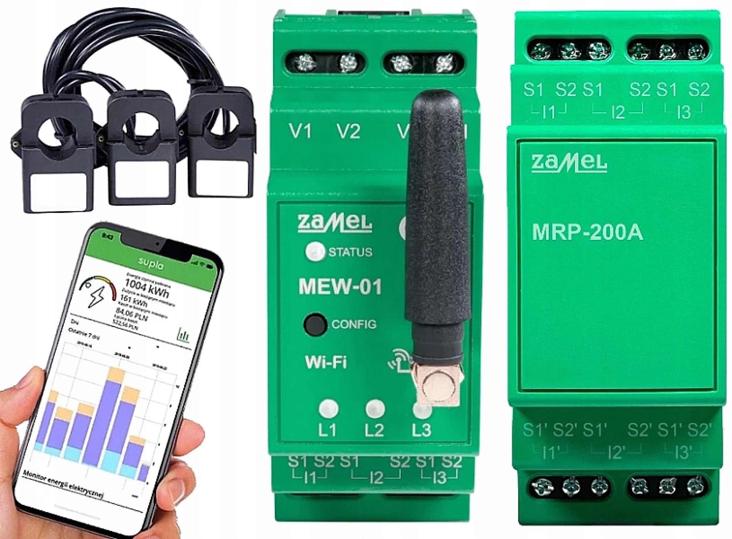 Monitor Počítadlo energie prúdu WiFi Prevodníky 200A Trojfázový Supla