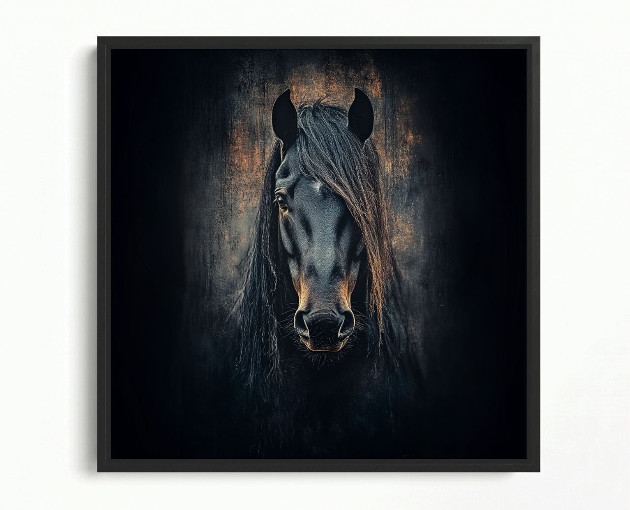 Obraz Rám Americký Box Foto Portrét Zvíře Černý Kůň Rumak Hříva 50x50