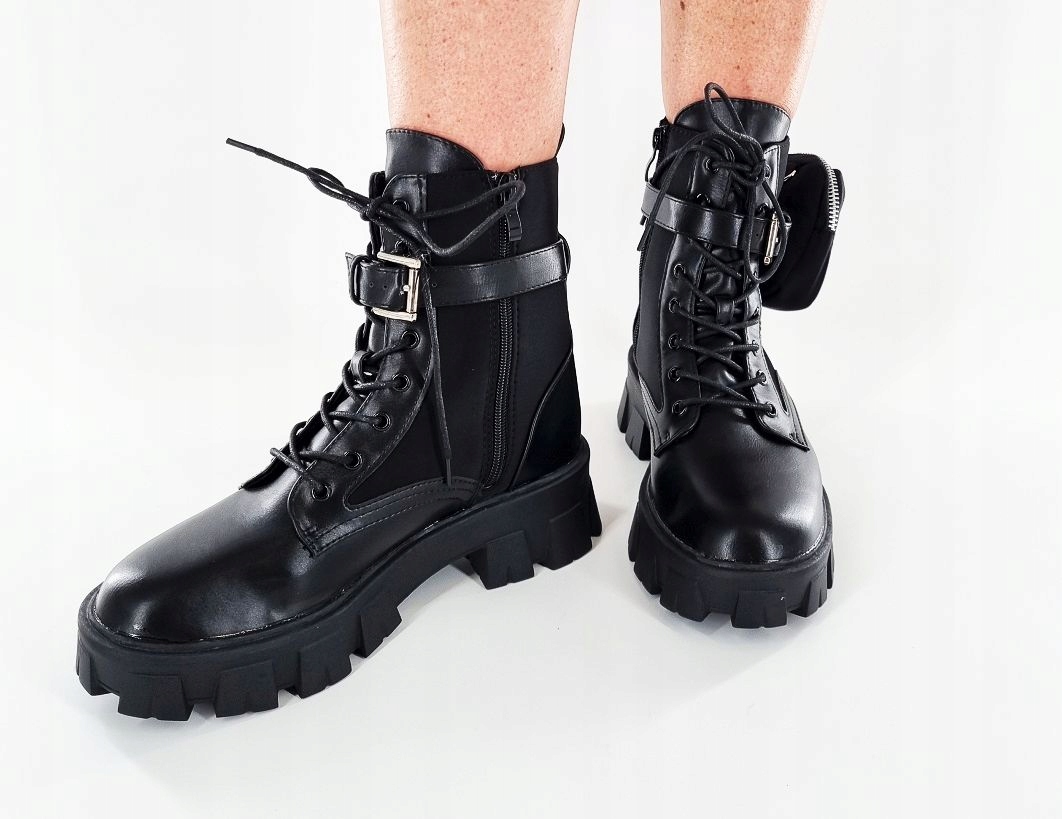 NOWE CZARNE BOTKI BUTY TRAPERY Z SASZETKĄ 38 Oryginalne opakowanie producenta pudełko