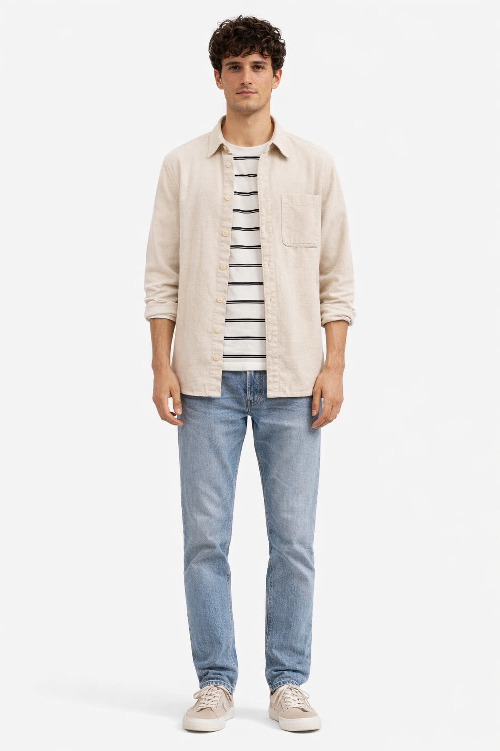 Mango Béžová Pánská Ležérní Bavlněná Košile S Límečkem M I4B