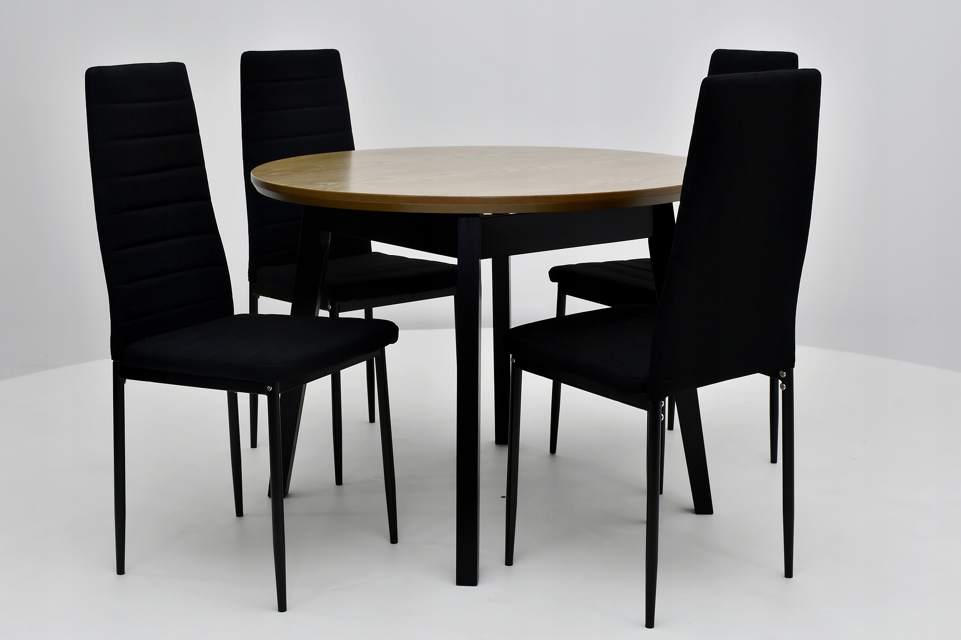 komplet okragły stół, rozkładany stół + 4 krzesła Marka Sandow