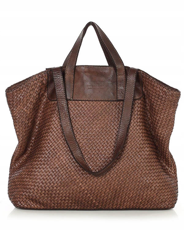 Torebka damska duża podwójne rączki pleciona skóra