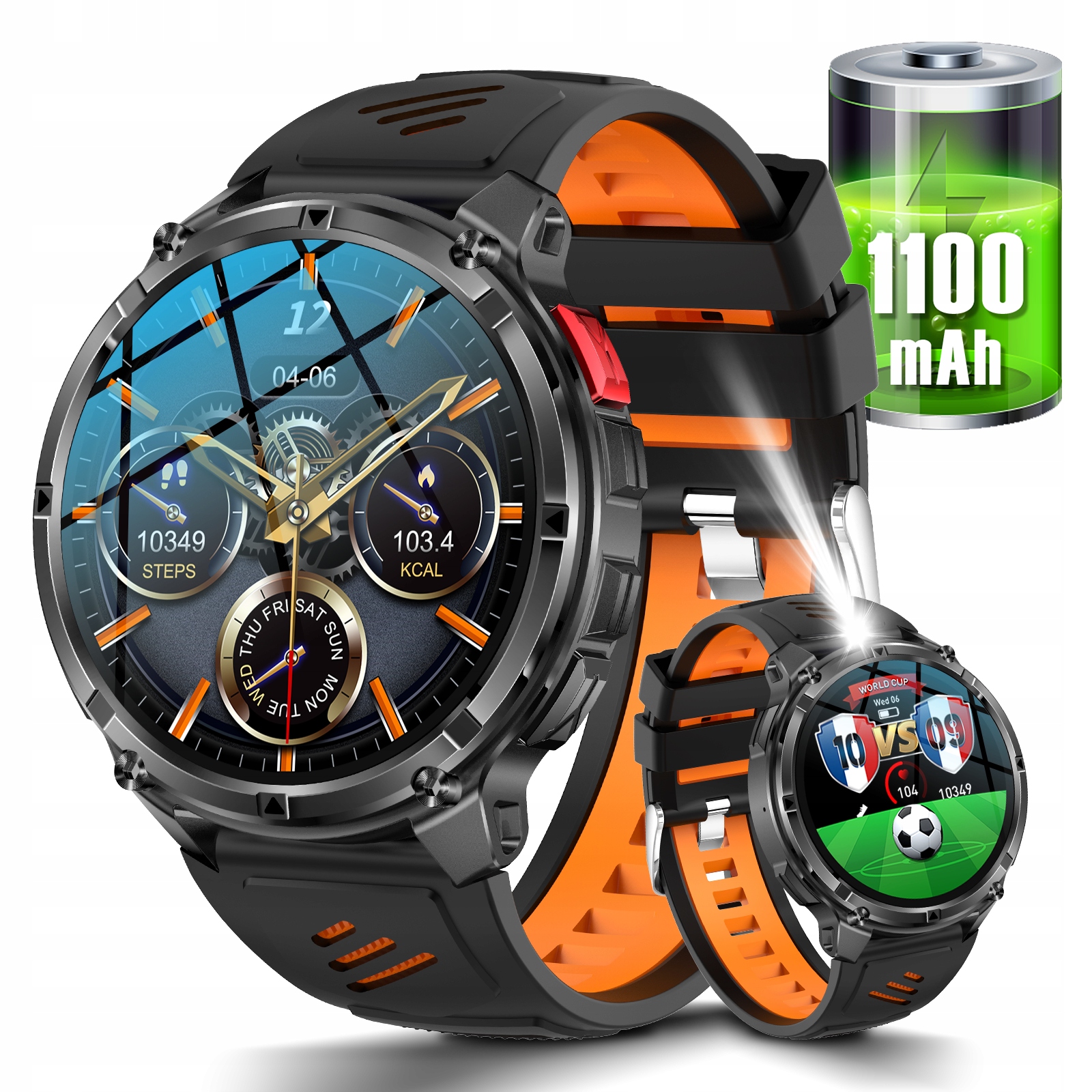 Smartwatch sportowy dla mężczyzn, smartwatch z baterią 1100mAh, monitor tętna fitness