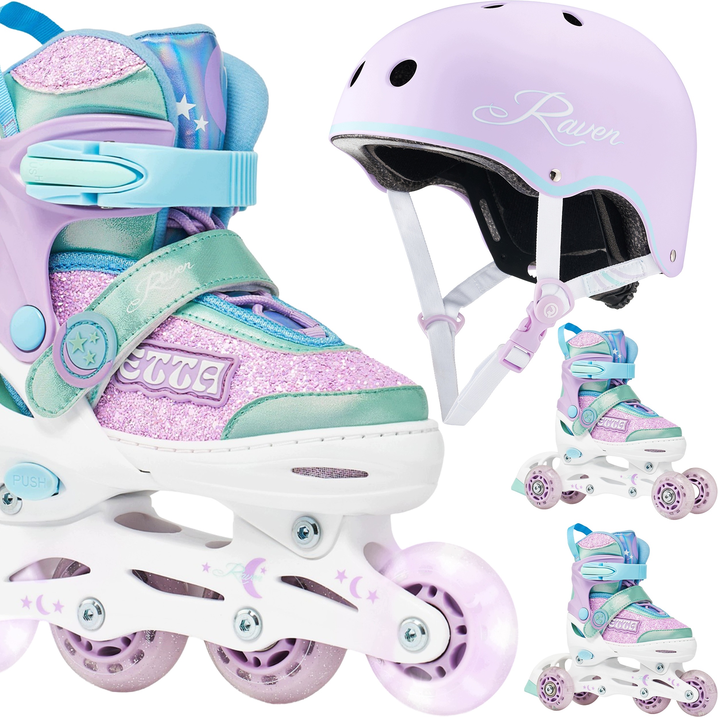 Zestaw Raven Rolki 3w1 Etta Violet 34-37 Kask Essto Violet/Mint M