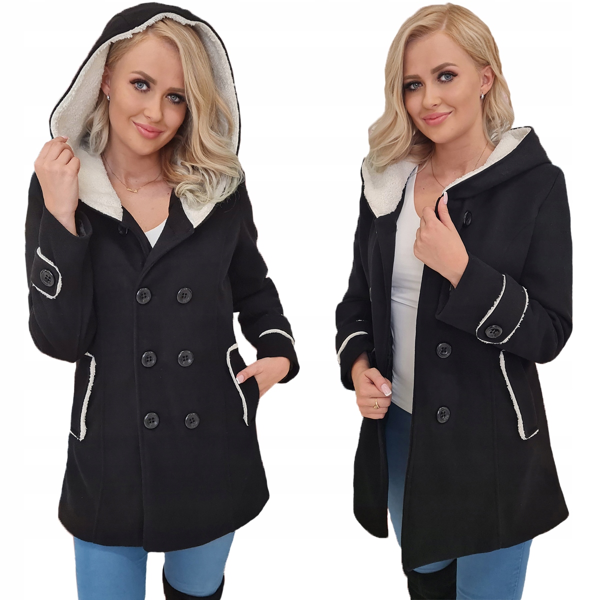 Knoflíky Bunda S Kapucí Teplá S Kožíškem XL