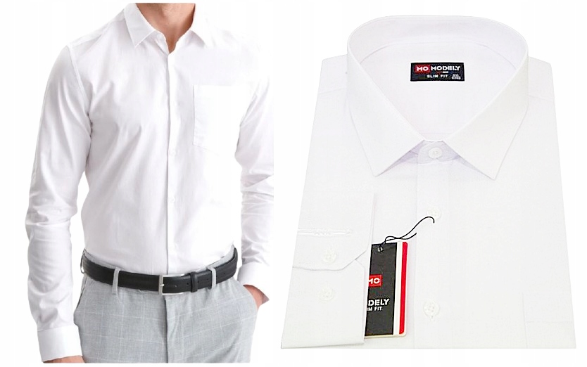Modely Pánska košeľa Biela Bavlna 100% Dlhý Rukáv Slim Fit 42/43 XL