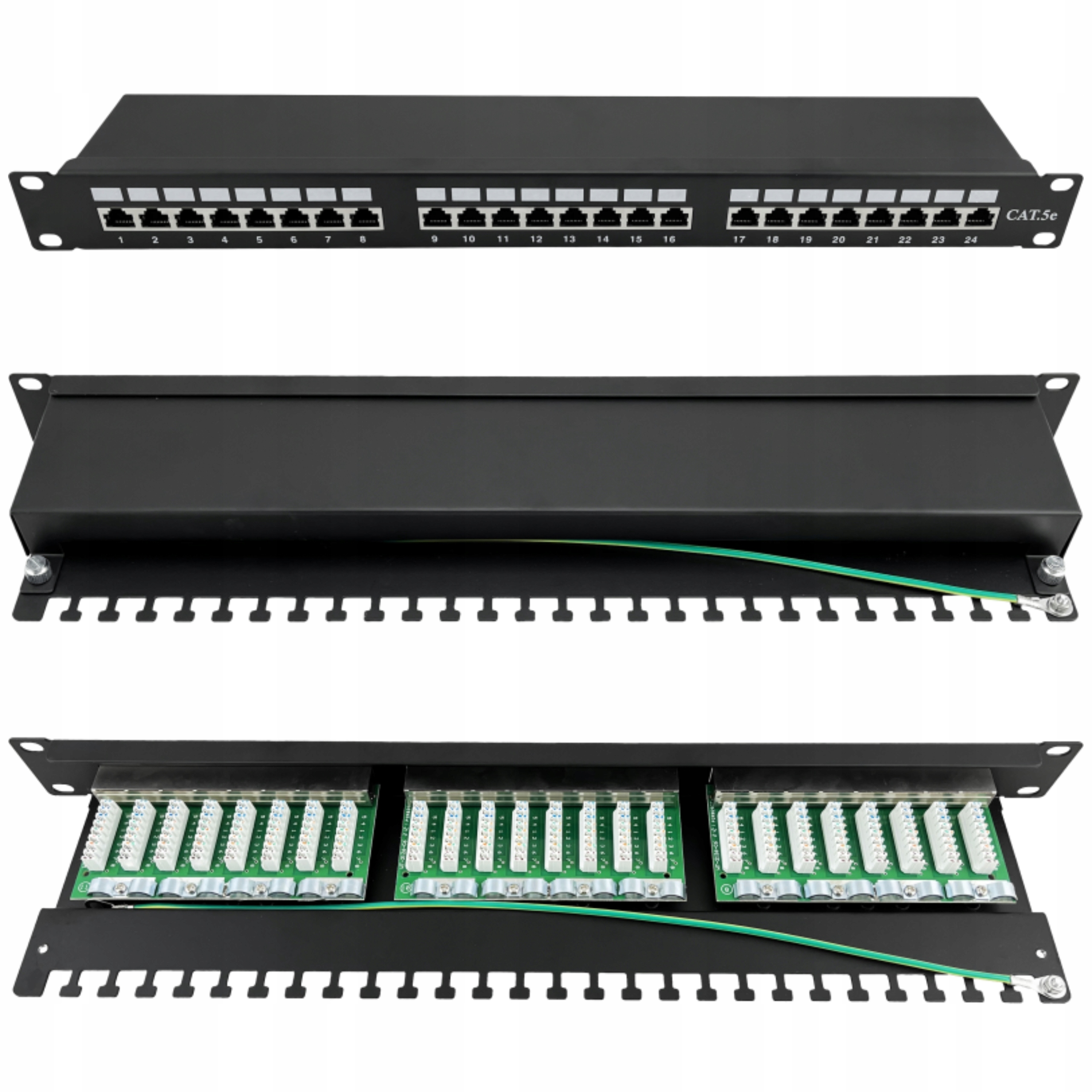 Patch panel stíněný kat. 5e 19 palců 1U 24xRJ45 Ftp Lsa černý s policí