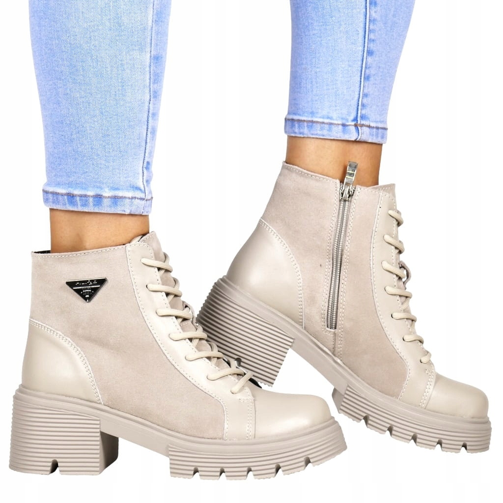 Béžové Traperky Kotníkové Boty Nad Kotník V Béžové Barvě, Kožené, Měkké, Stylové