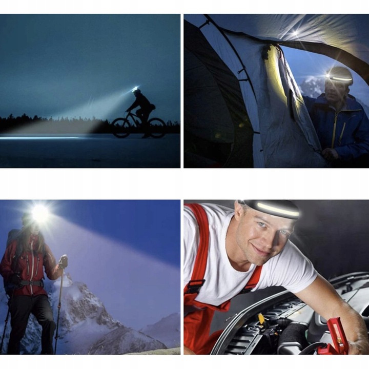 Latarka LED Czołowa USB C Mocna Czołówka na Głowę Materiał guma