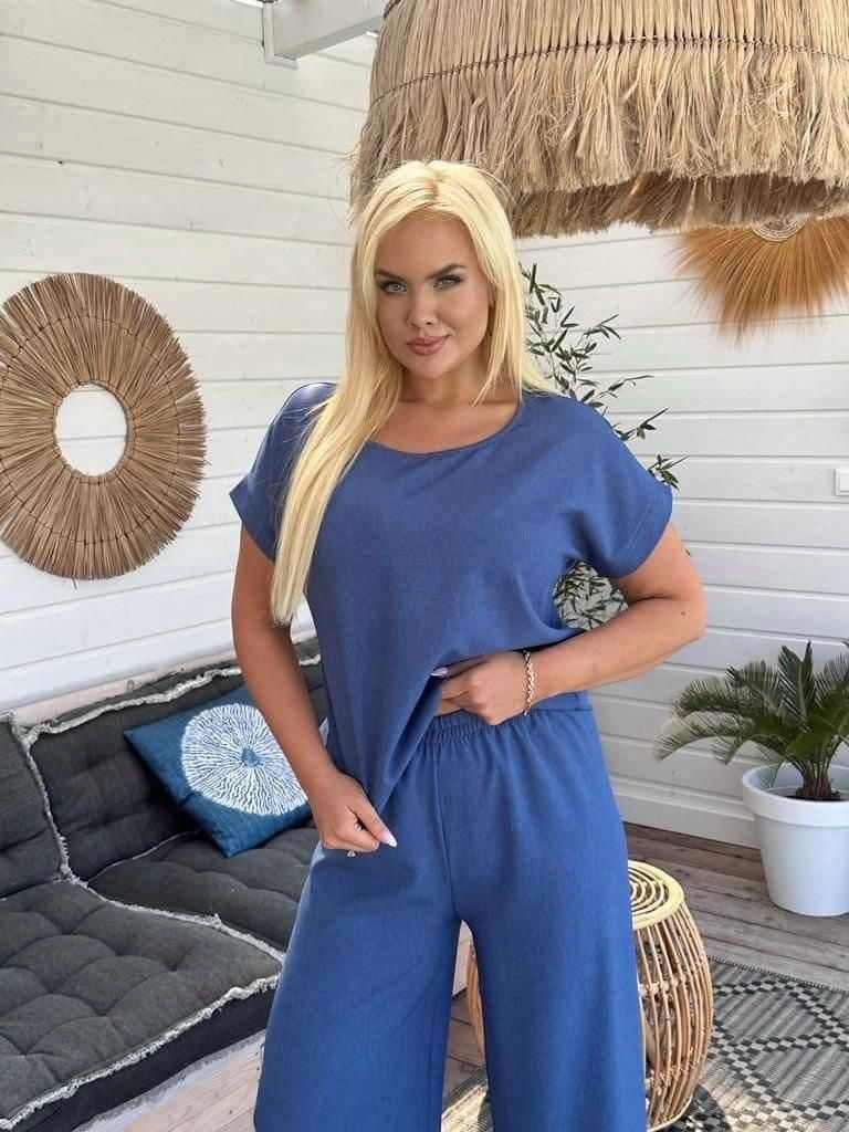 Adika elegancka lniana niebieska bluzka XXL Kolor niebieski