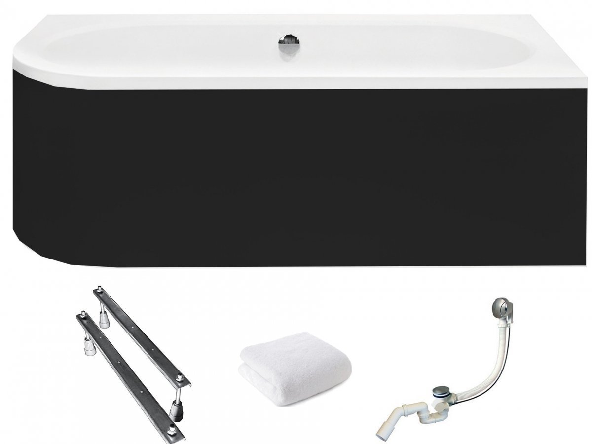 Besco Vana 170x75Avita Pravé černé pouzdro sifon