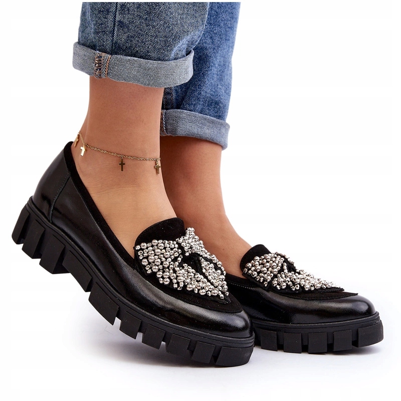 Dámské Lakované Mokasíny S Ozdobou Laura Messi 2785 Černé 40