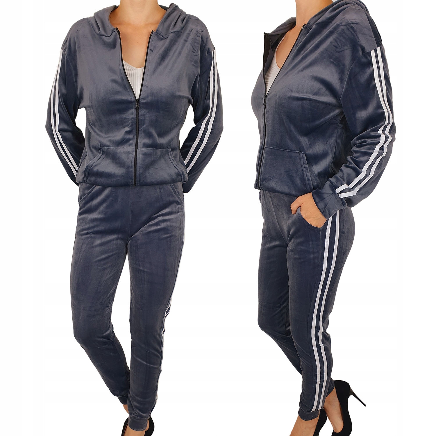 

#Modny Damski Komplet-dres Welurowy Lampasy Kolory