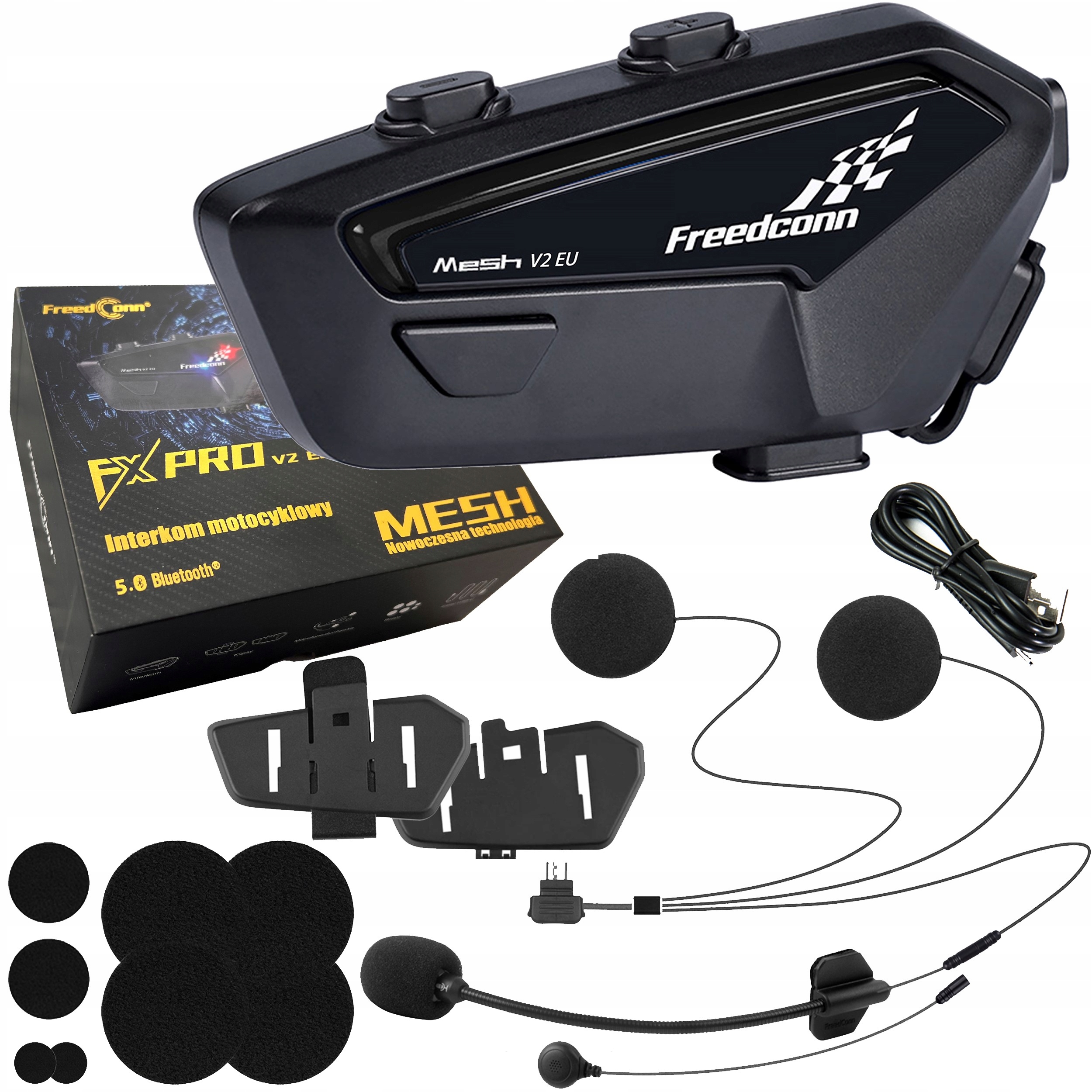 Interkom Motocyklowy Freedconn Fx Pro V2 Eu Tryb Mesh 6 Osób Dźwięk Hi-res