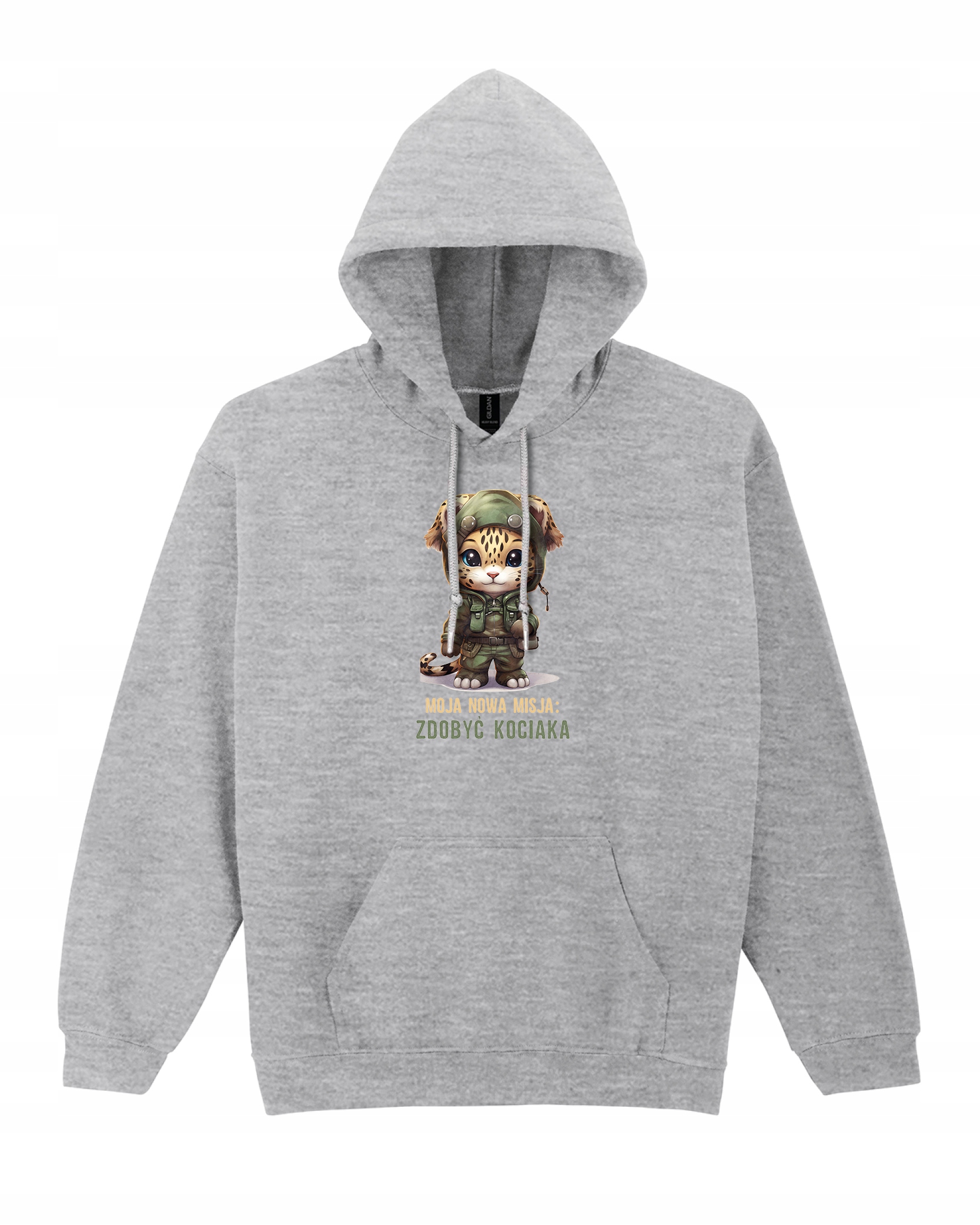 Mikina Kotě kotětem a vojákem, rozkošná, sladká, s potiskem vojenská šedá, XXL