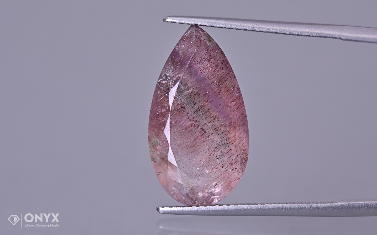 Jahodový křemen fasetovaný slza 20,5x11 mm