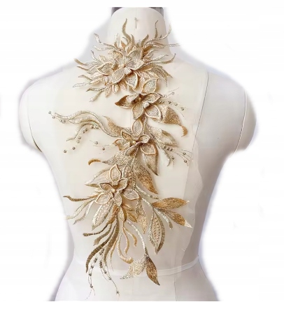 APLIKACJA BEŻOWA DO SUKNI KWIATY 3D 1917