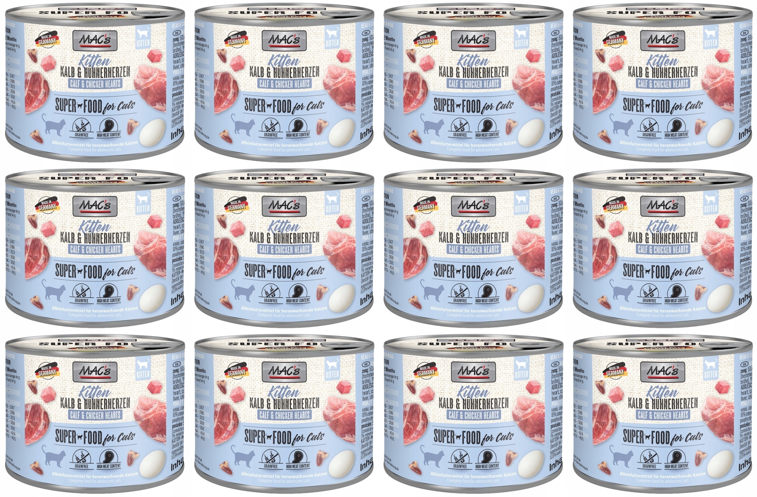 Levně Mac's Cat Kitten Telecí maso, srdce 12 x 200 g