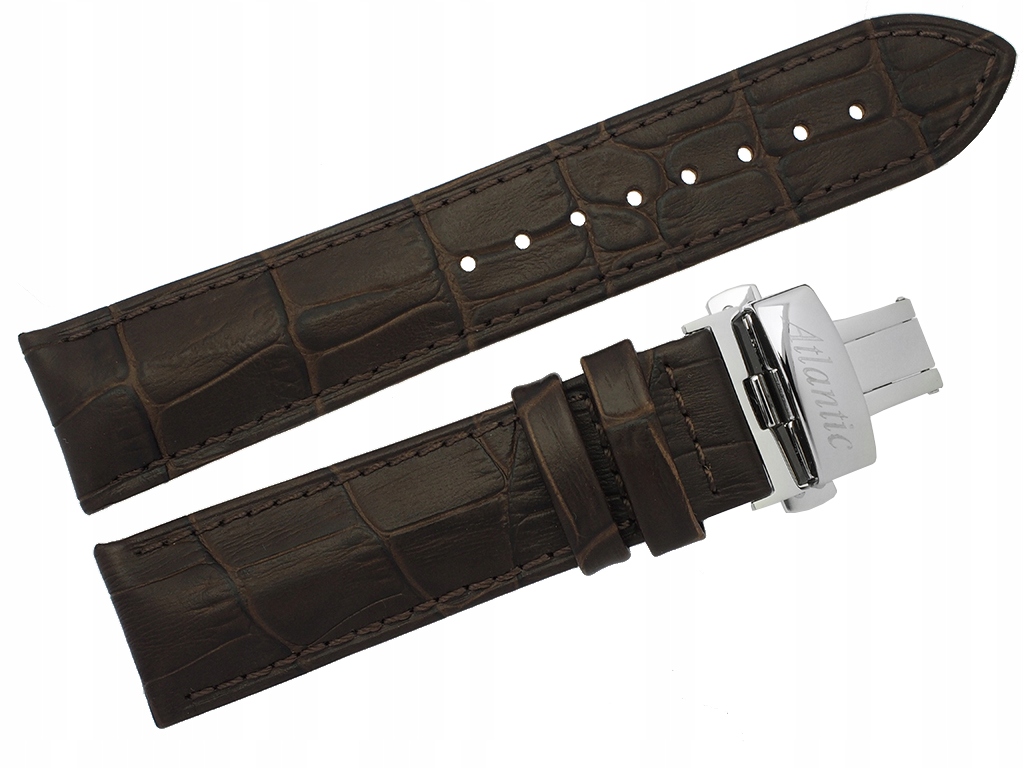 Pásek Atlantic 22 mm hnědý, motýlkové zapínání, stříbrný, originální