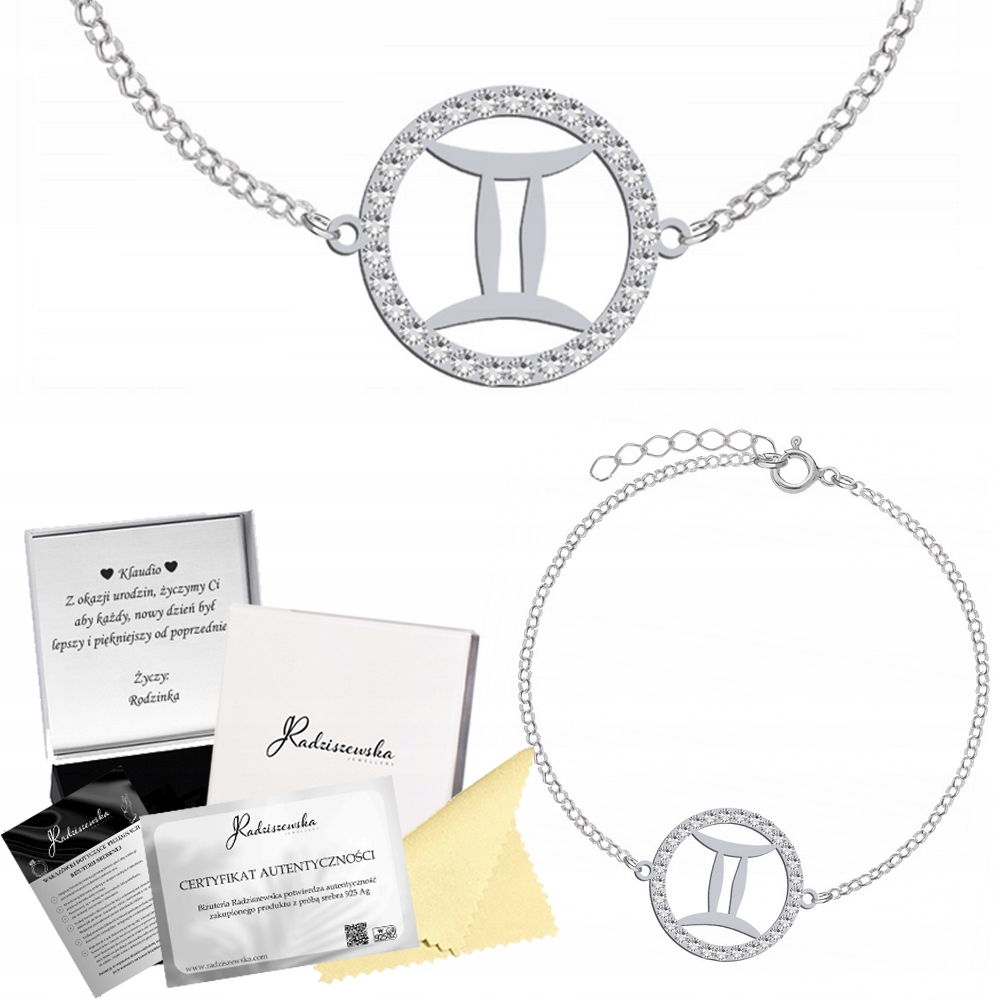 Stříbrný Náramek Znamení Zvěrokruhu Blíženci Krystaly Dárek K Přání